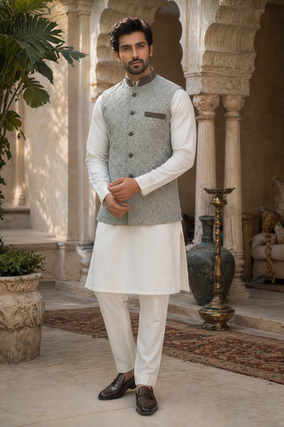 Mens grey indian nehru jacket wedding waistcoat