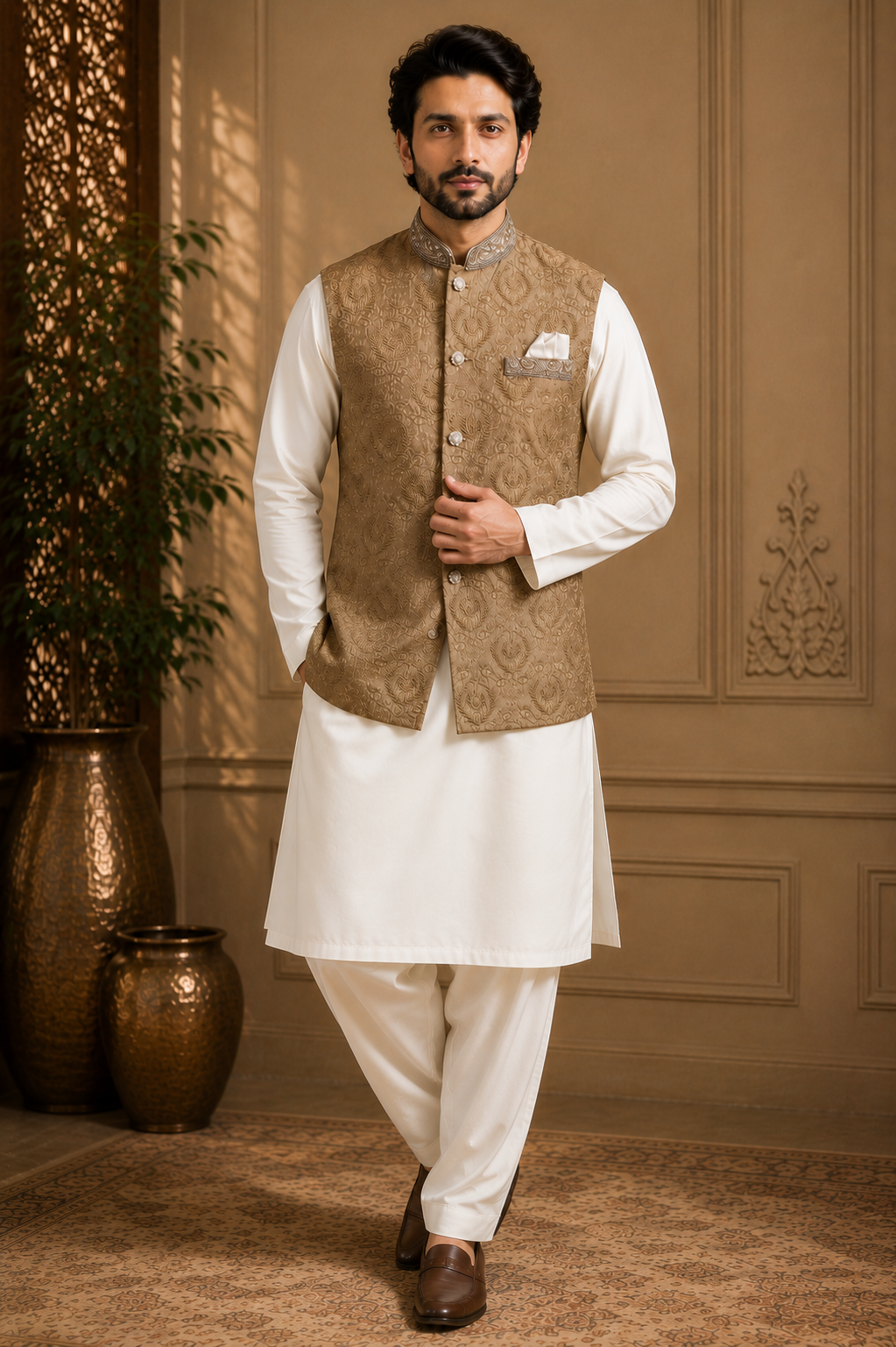 Antique Gold Mens Indian Nehru Jacket