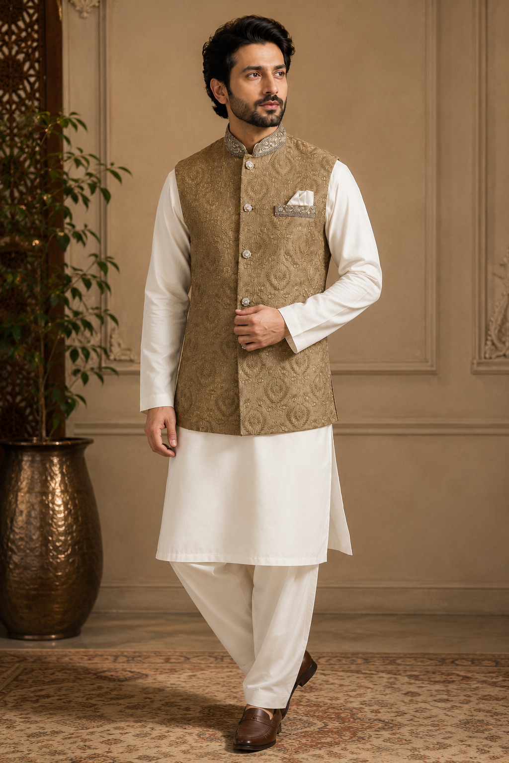Antique Gold Mens Indian Nehru Jacket