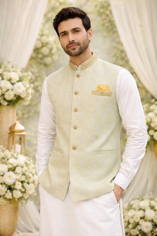 Mint green mens indian nehru jacket waistcoat asian fancy party style