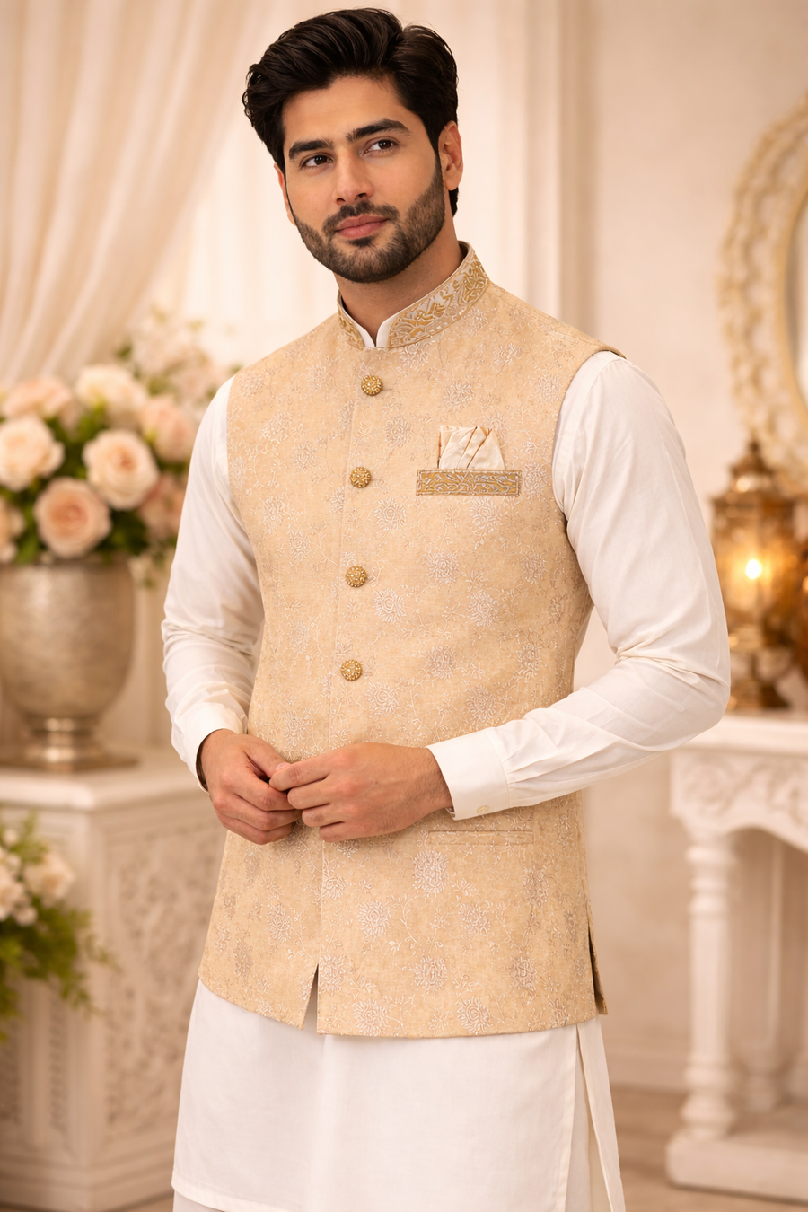 Mens Gold Indian Nehru Jacket