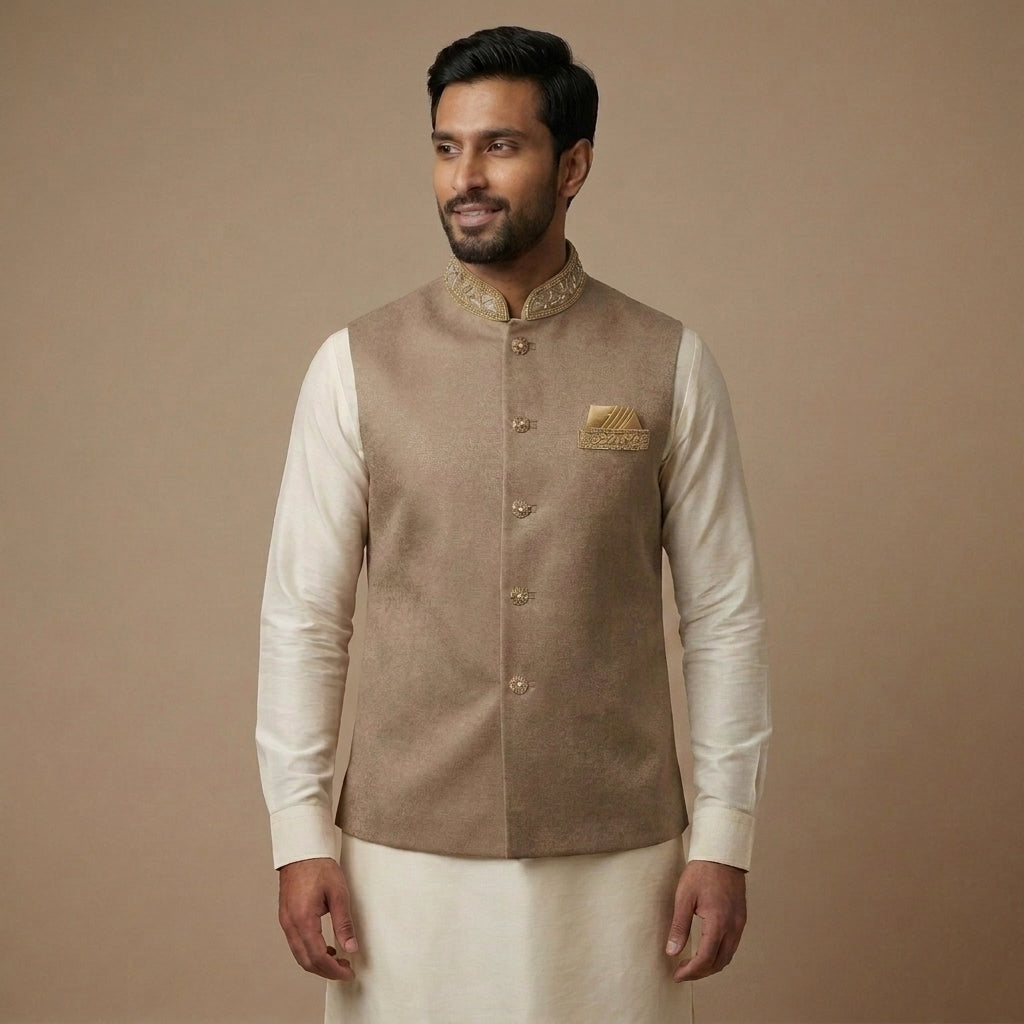 Mens Indian Taupe Nehru Jacket