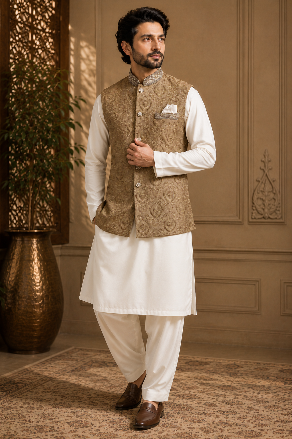 Antique Gold Mens Indian Nehru Jacket