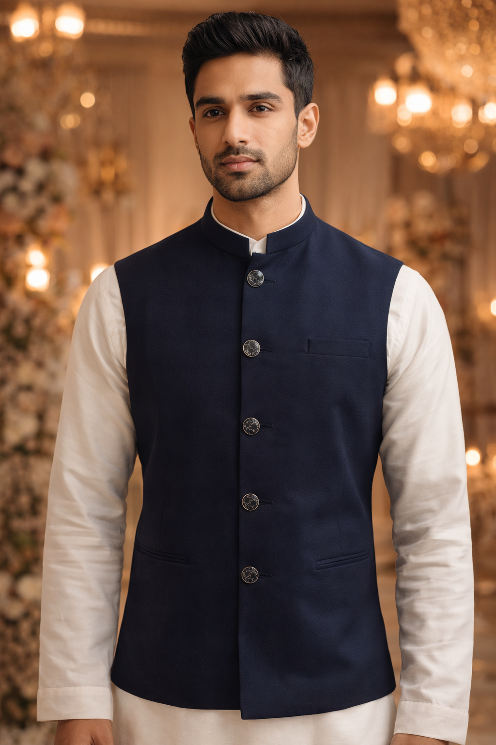 Mens indian nehru jacket navy blue plain mens full view