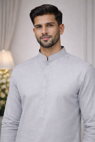 Men's Grey Shalwar Kameez - Casual Pakistani Style Suit