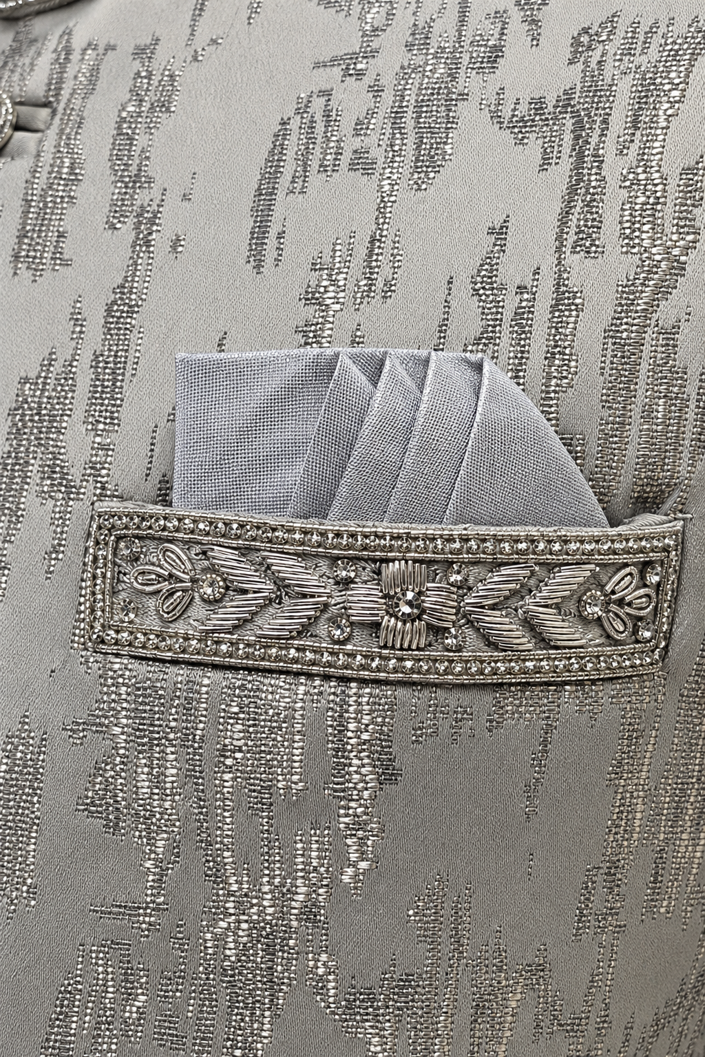 Men’s Silver Grey Embroidered Indian Nehru Jacket - Made - To - Measure