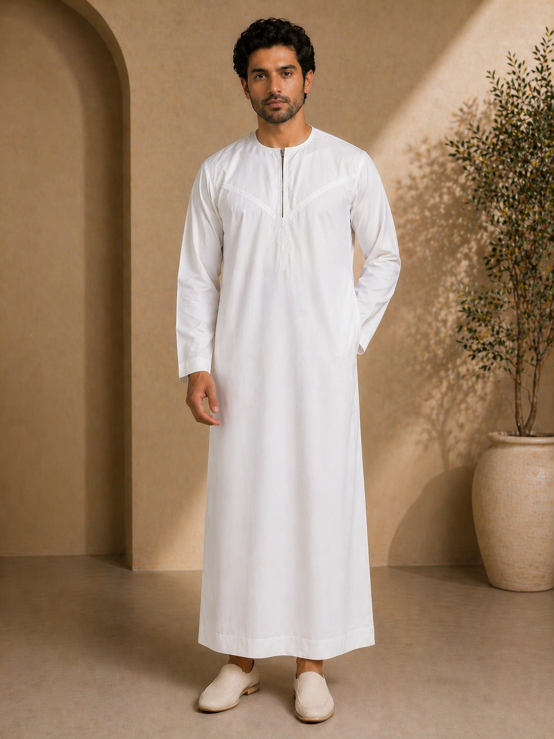 Mens White Jubba Thobe Full Length View