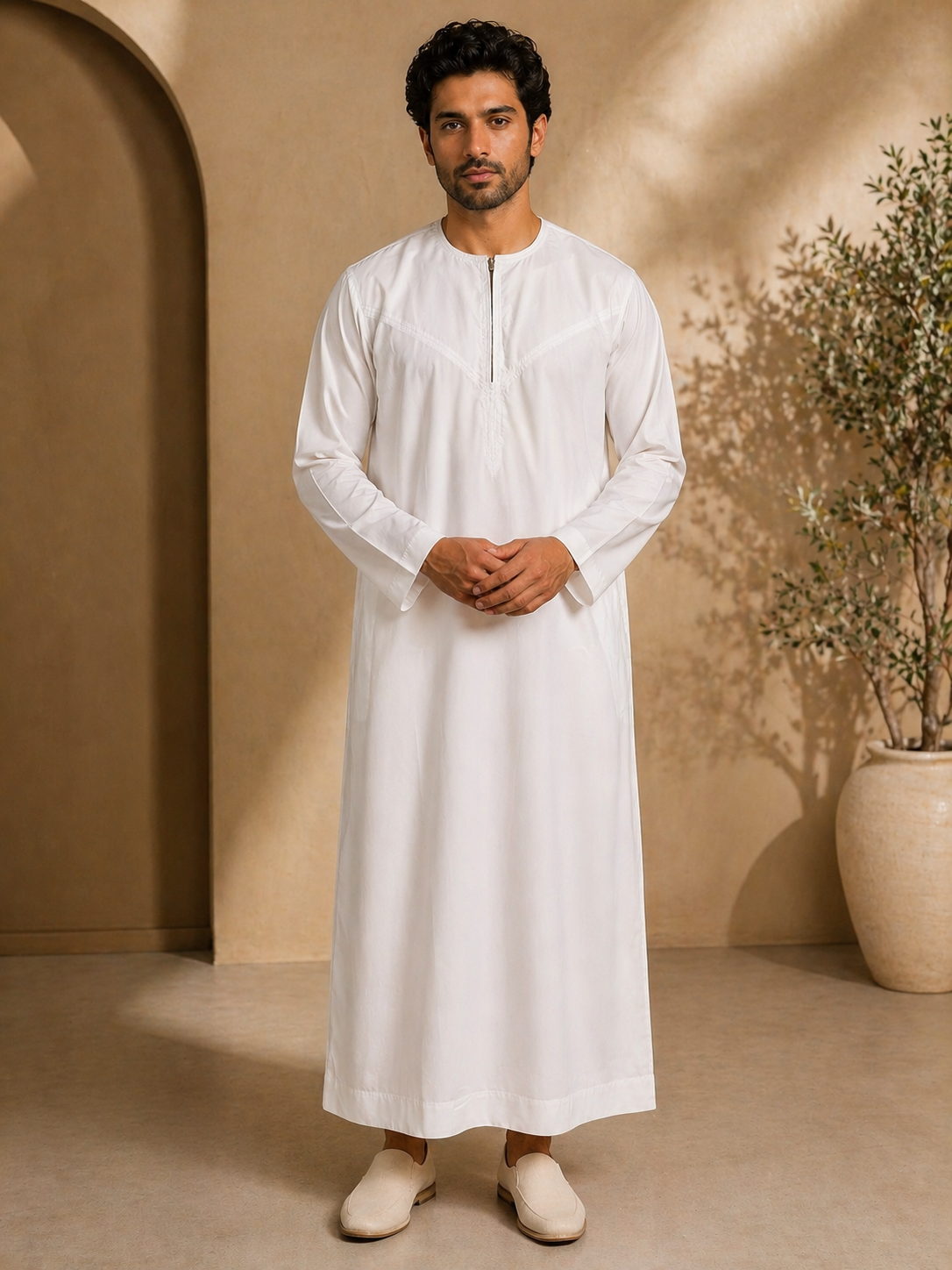 Mens White Jubba Thobe Full Length View