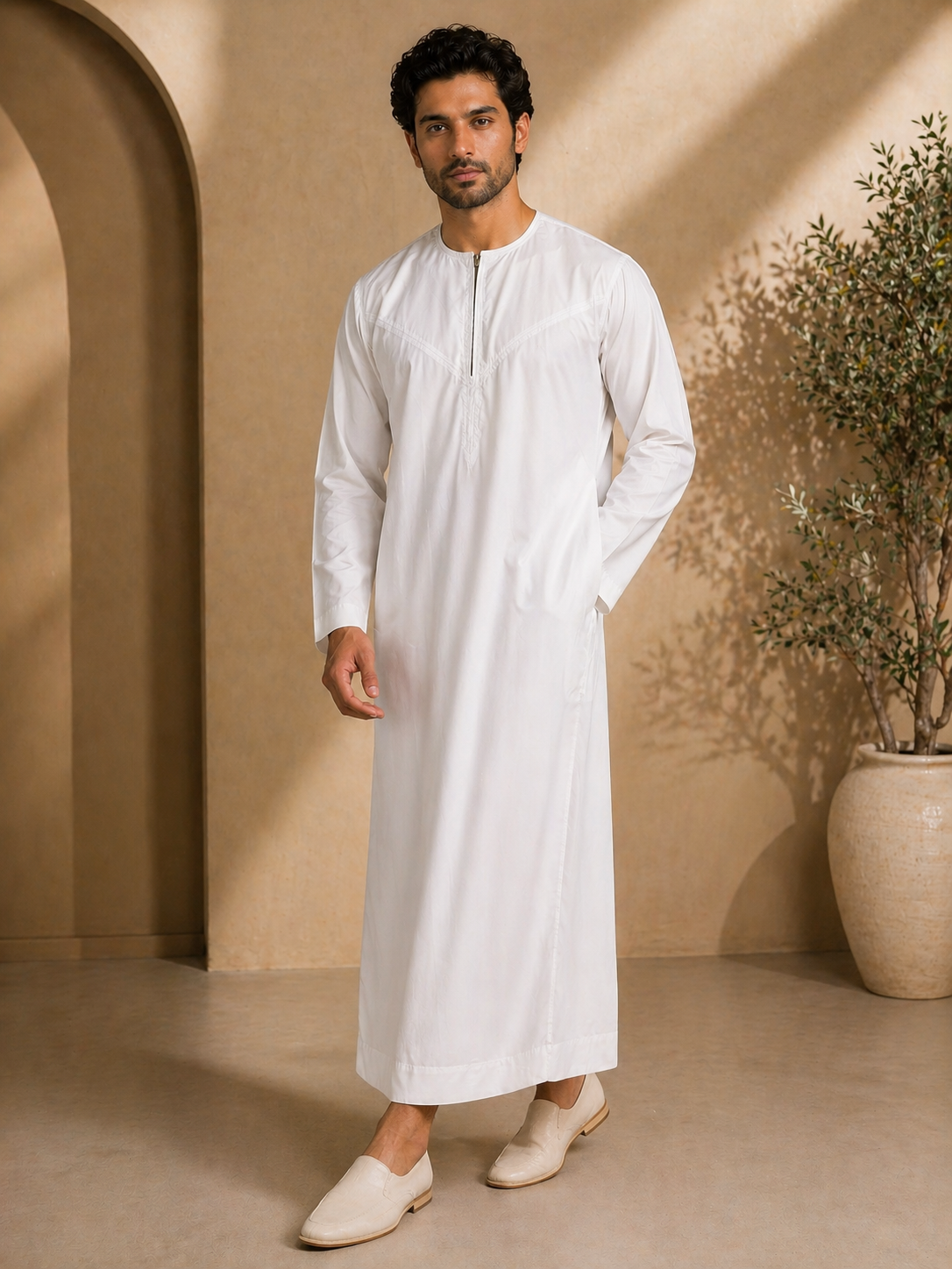 Mens White Jubba Thobe Full Length View