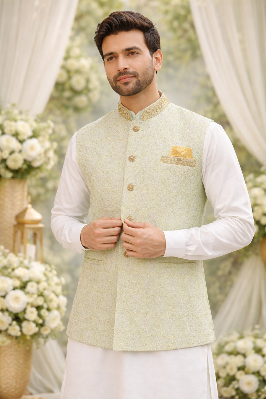 Mint Green Mens Indian Nehru Jacket