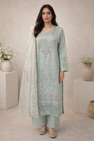 Ladies Pakistani Palazzo Suit Mint Green Full View