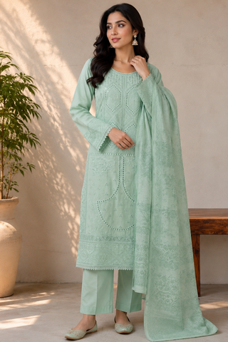 mint green ladies womens pakistani embroidered palazzo pants salwar suit full view