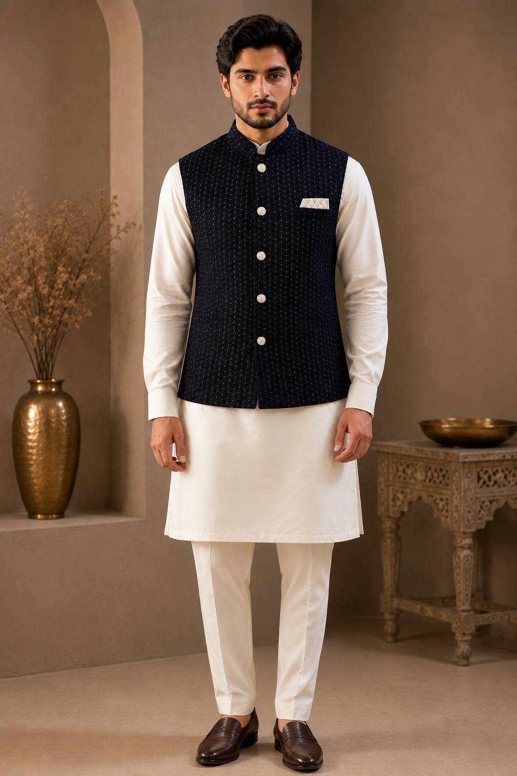 Mens navy blue waistcoat indian nehru jacket