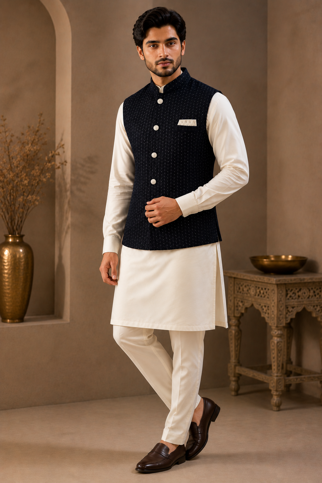 Mens navy blue waistcoat indian nehru jacket