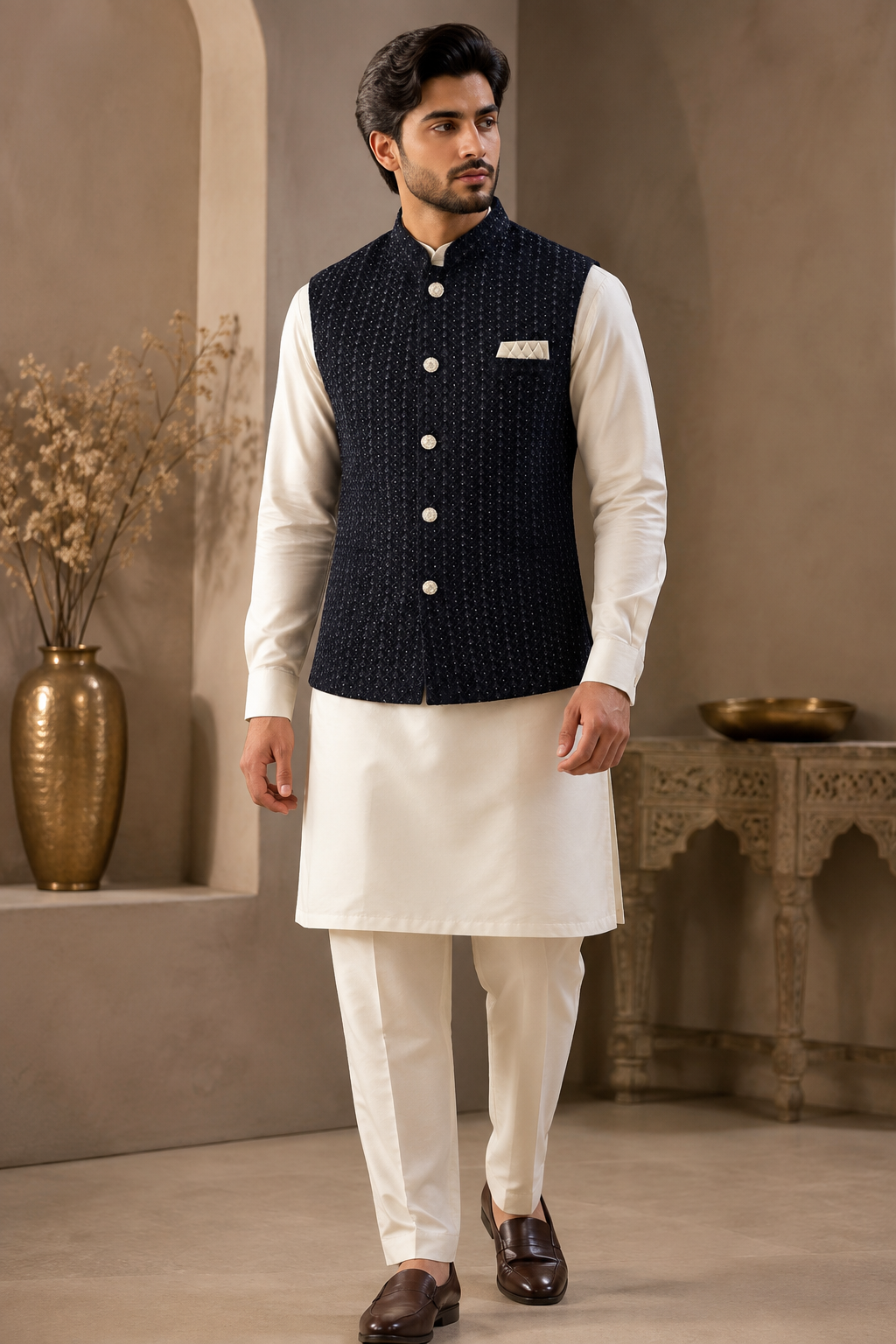 Mens navy blue waistcoat indian nehru jacket