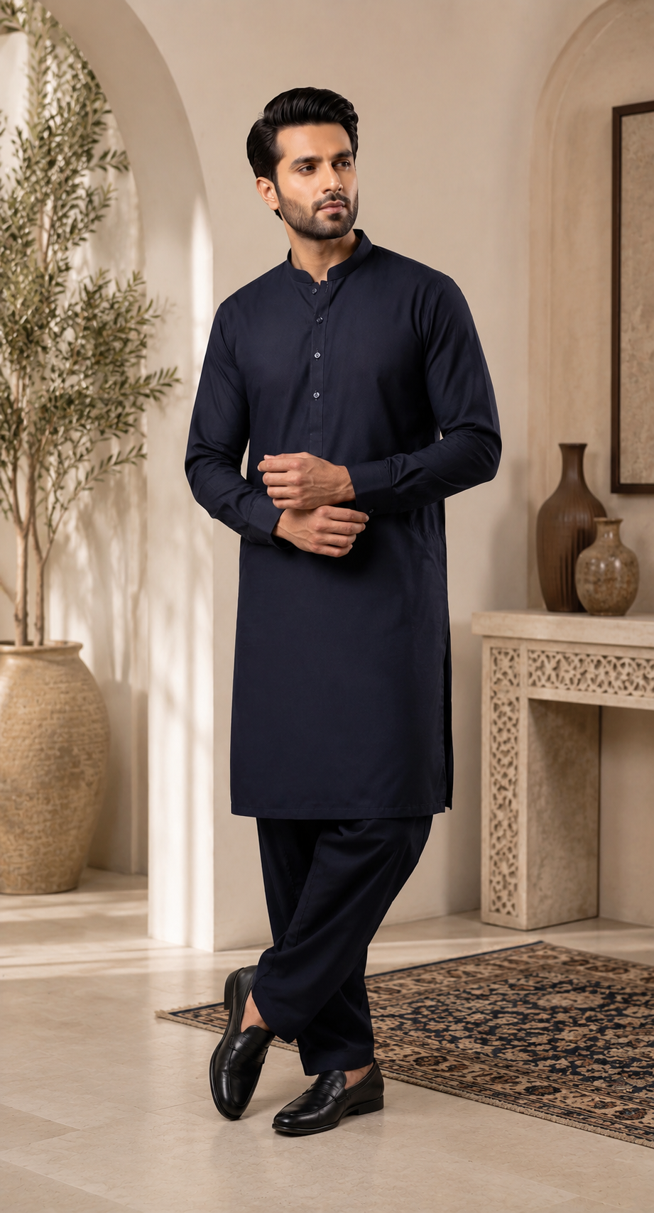 mens navy blue shalwar kameez with trouser