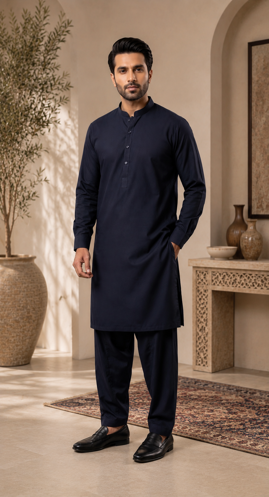 mens navy blue shalwar kameez with trouser