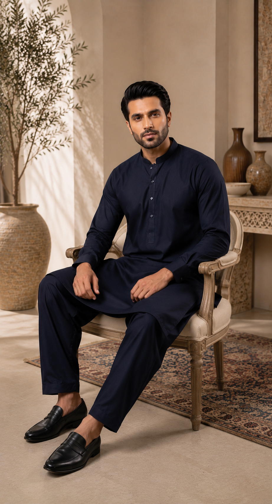 mens navy blue shalwar kameez with trouser