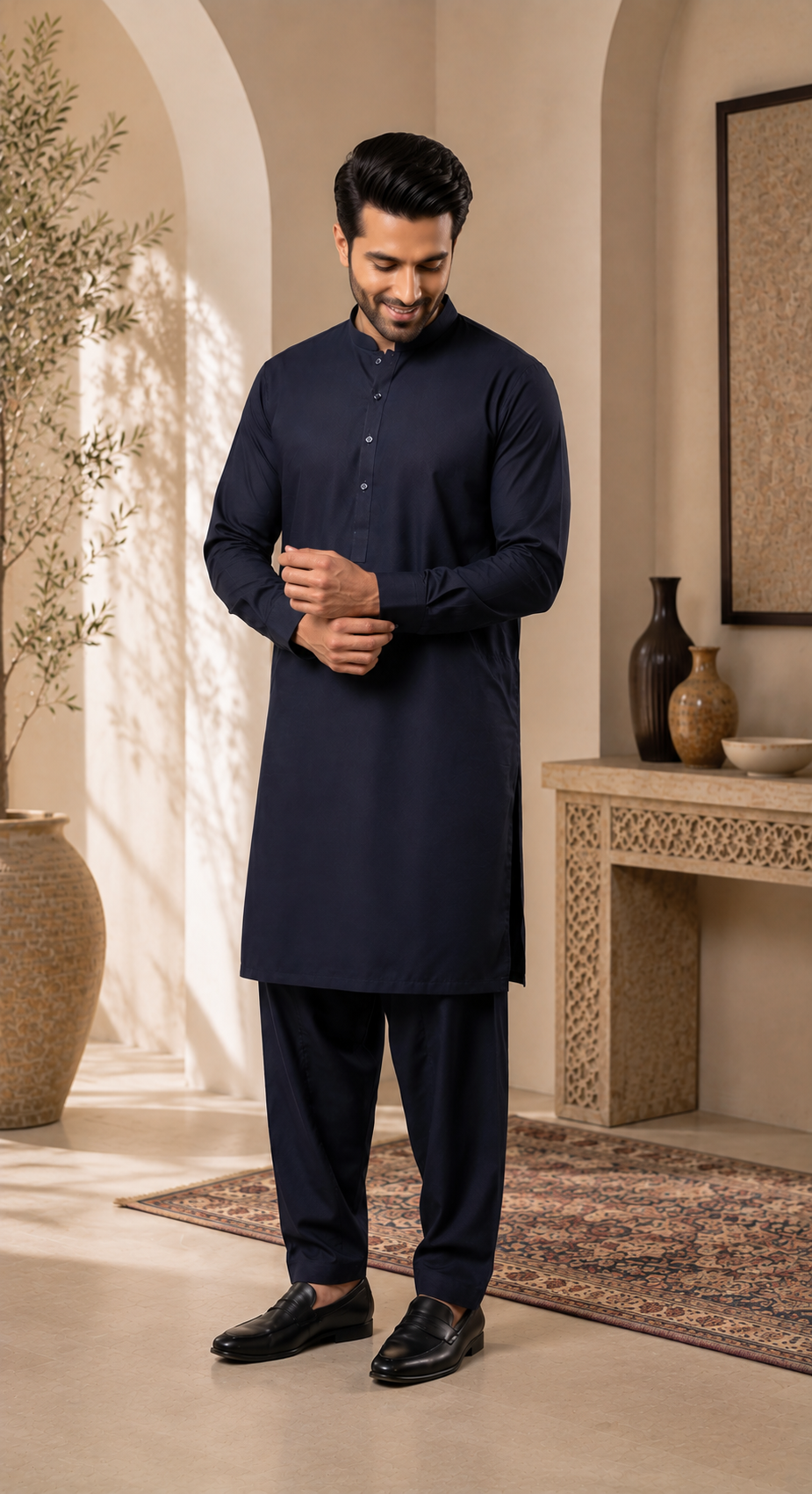 mens navy blue shalwar kameez with trouser