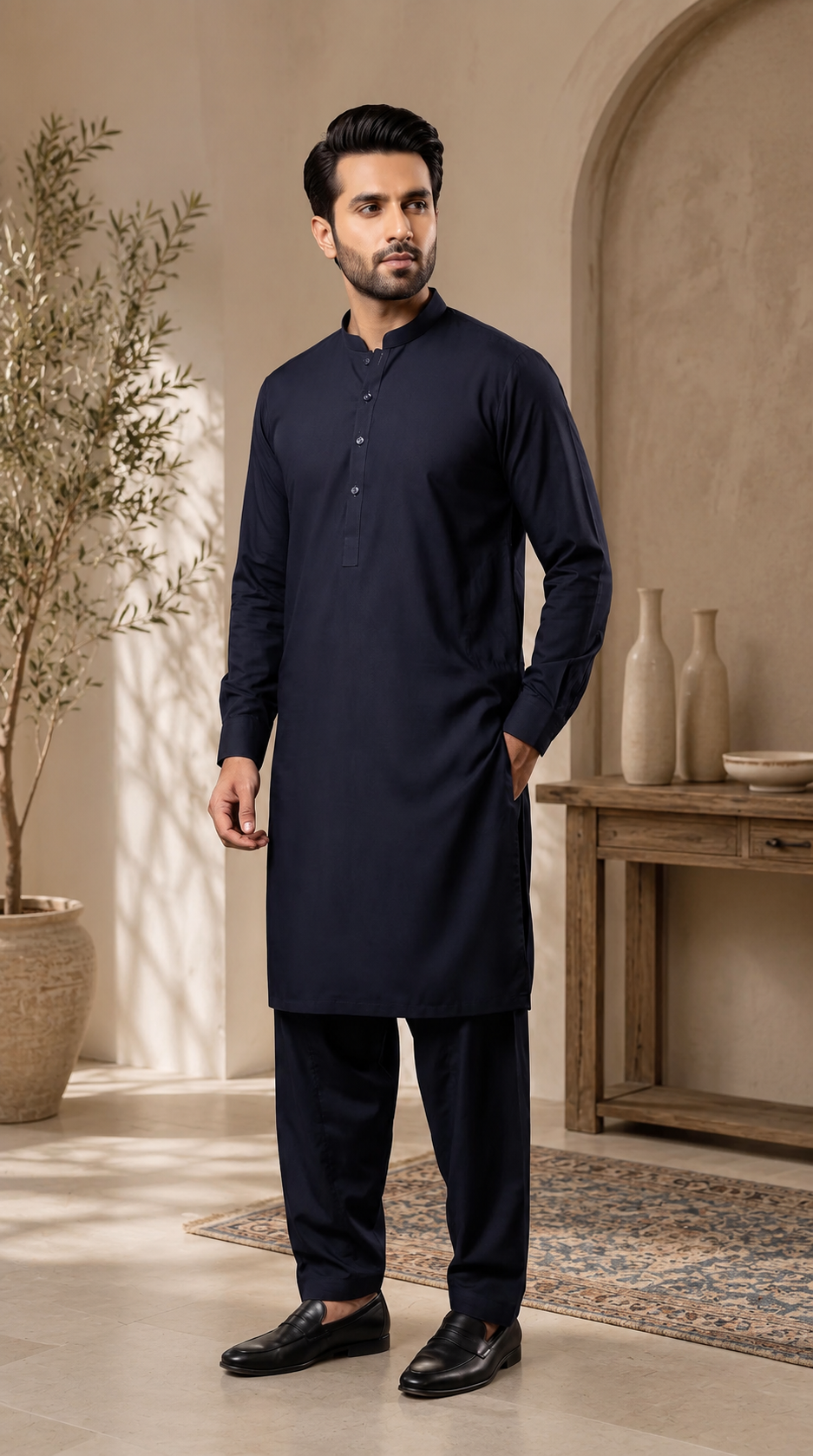 mens navy blue shalwar kameez with trouser