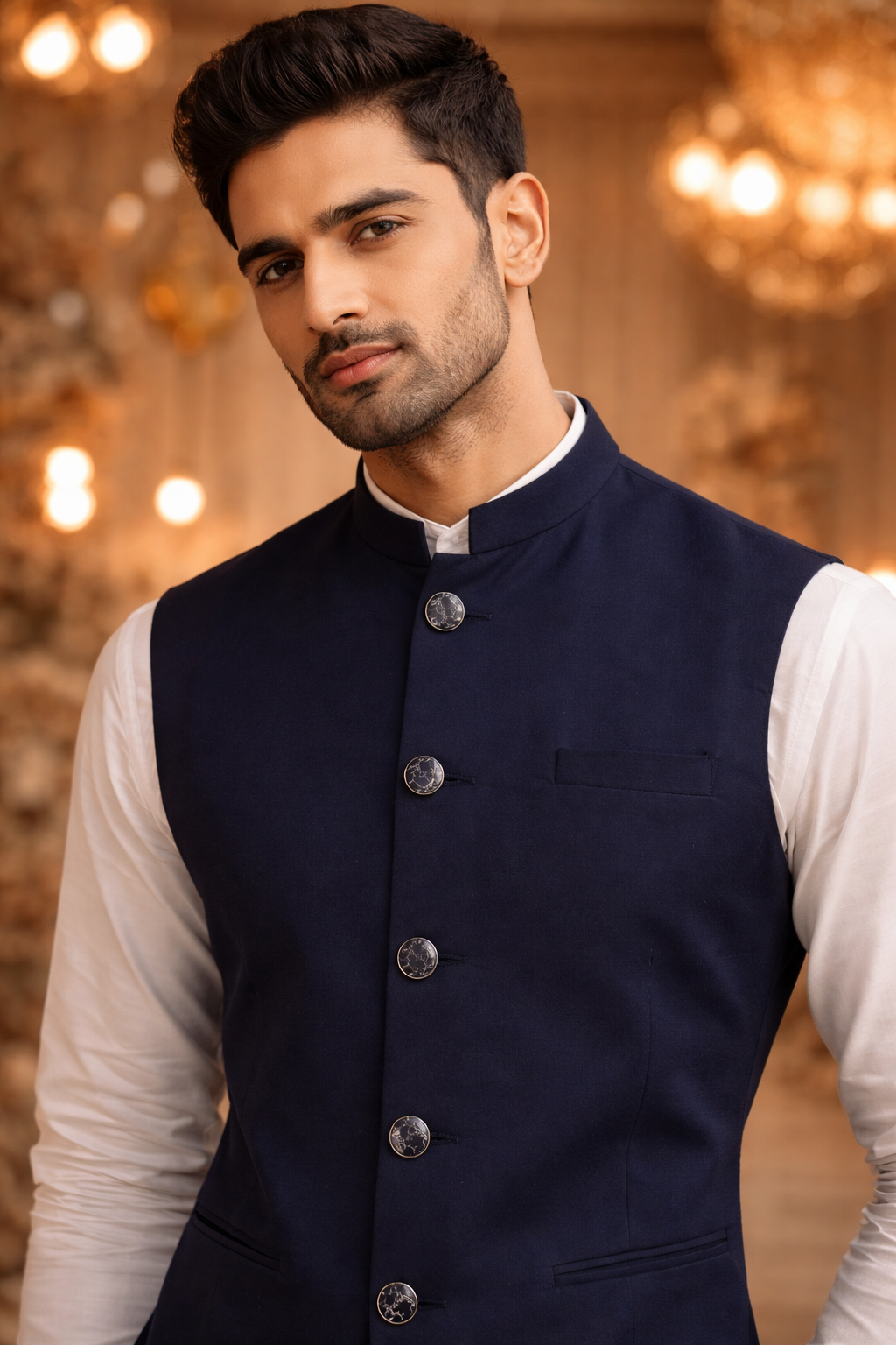 Mens indian nehru jacket navy blue plain