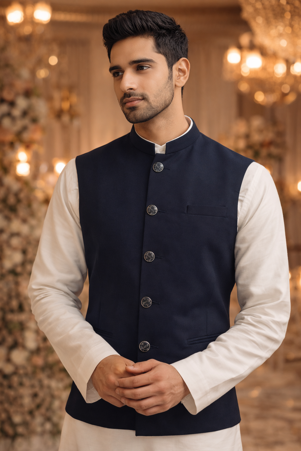 Mens indian nehru jacket navy blue plain