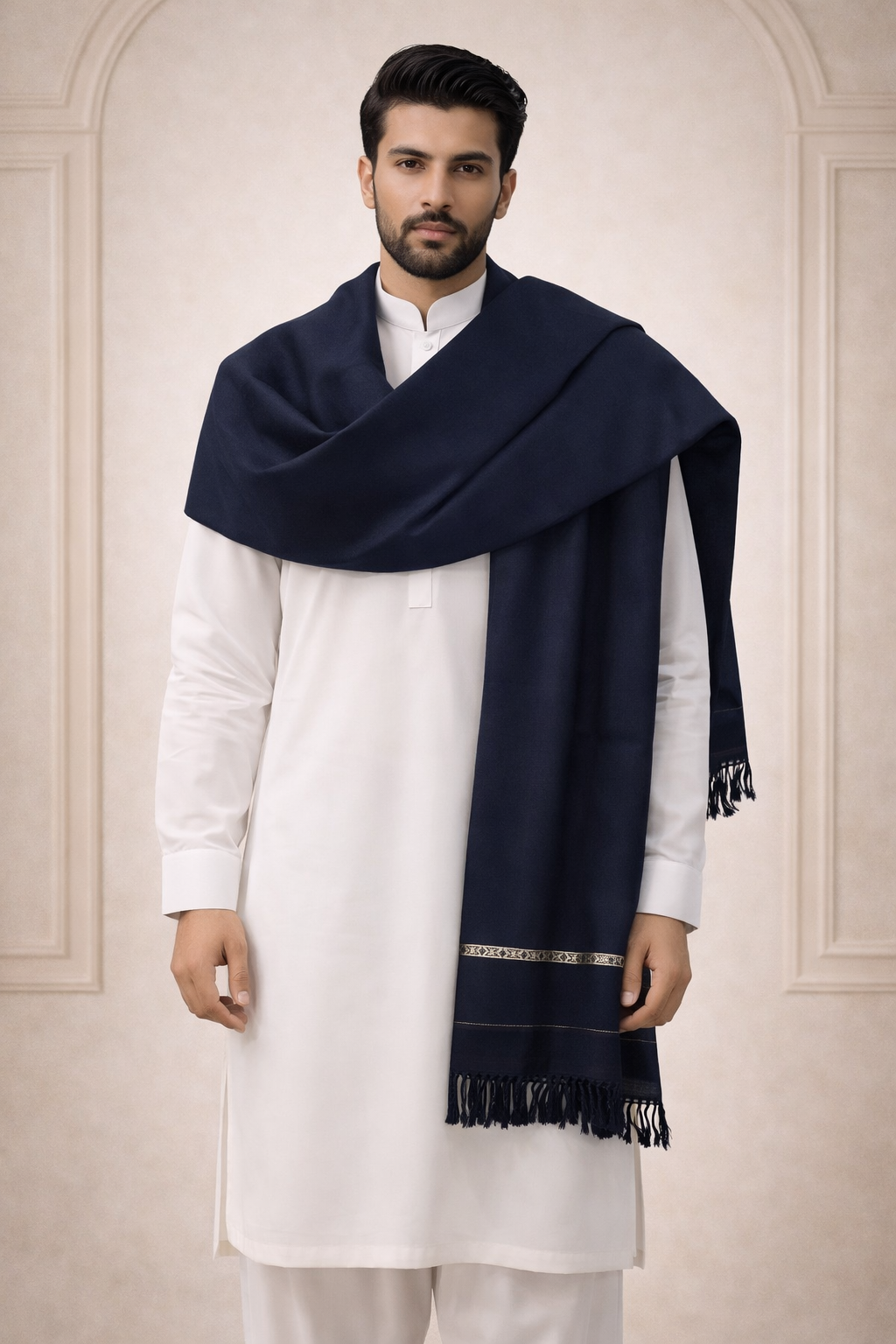 Navy Blue Men's Pakistani Wool Shawl
