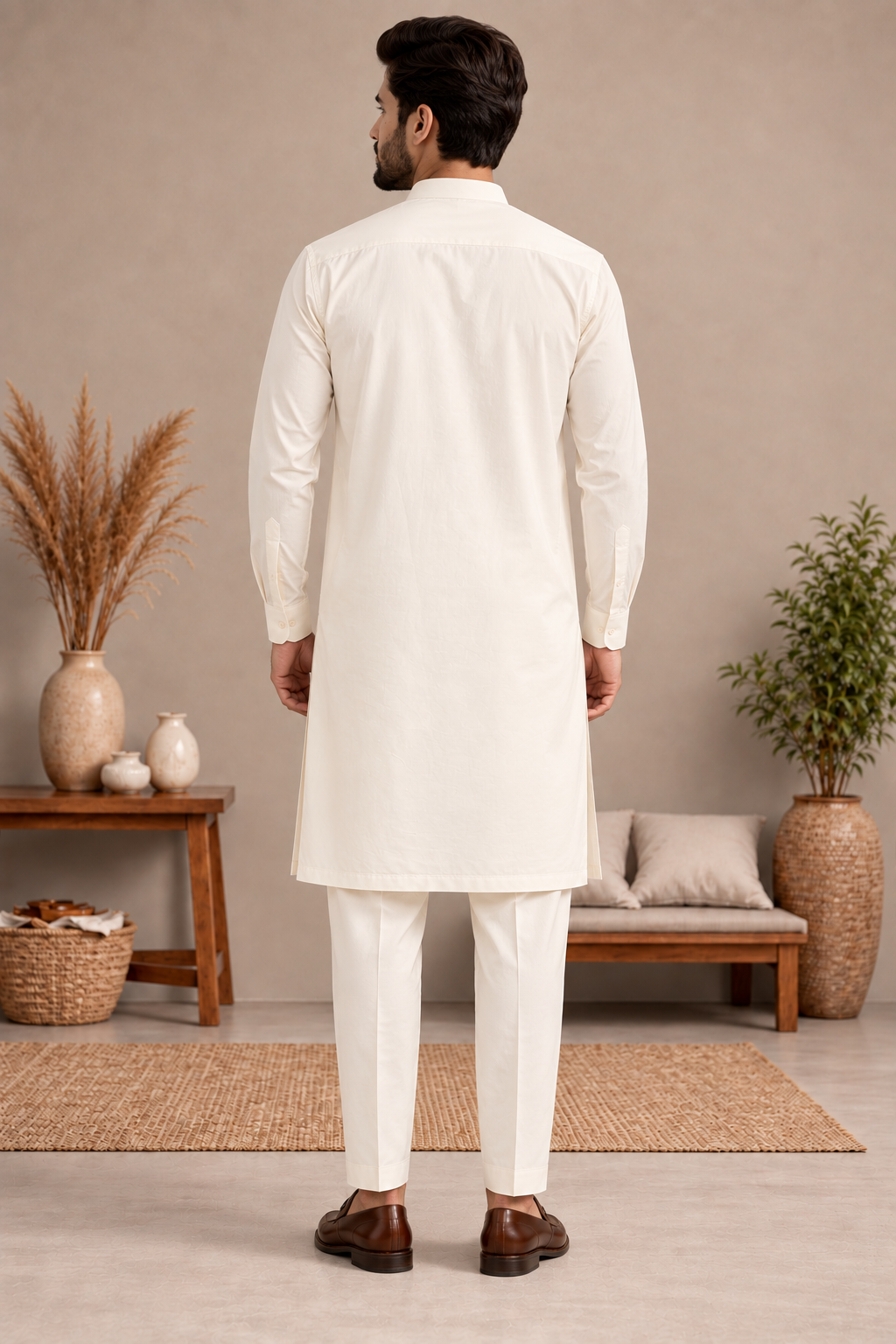 Men’s Off White Shalwar Kameez with Trouser Pants
