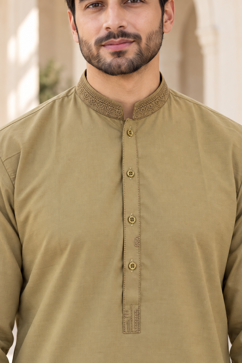 Men’s Olive Embroidered Pakistani Shalwar Kameez