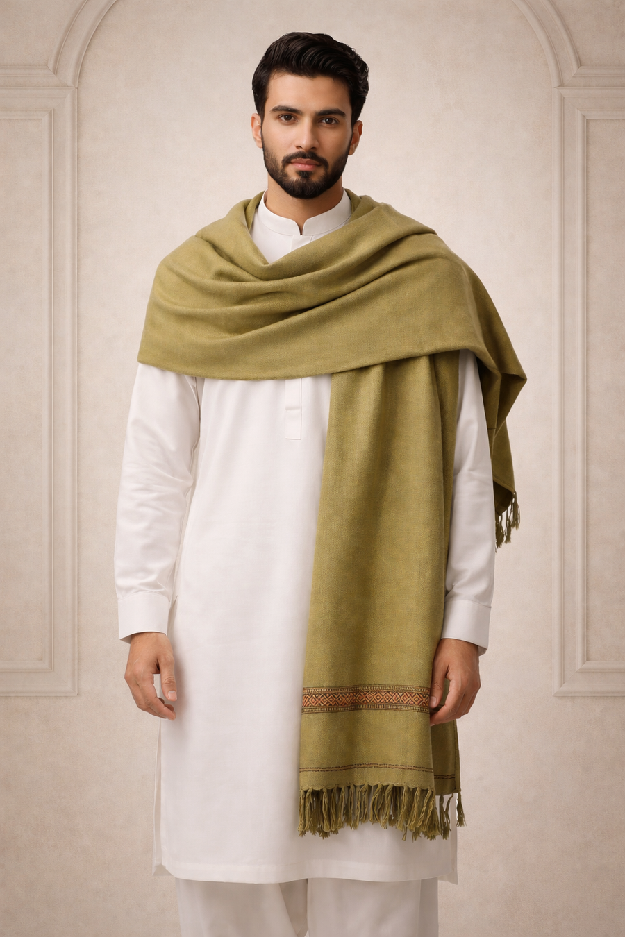 Olive Men's Pakistani Wool Shawl