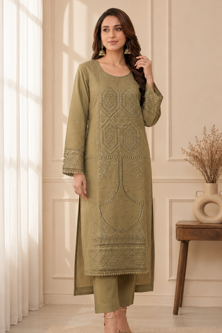 Womens ladies premium cotton olive salwar kameez suit palazzo pants for everyday wear