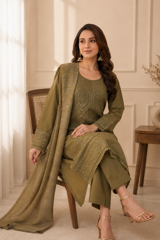 Womens ladies premium cotton olive salwar kameez suit palazzo pants for everyday wear