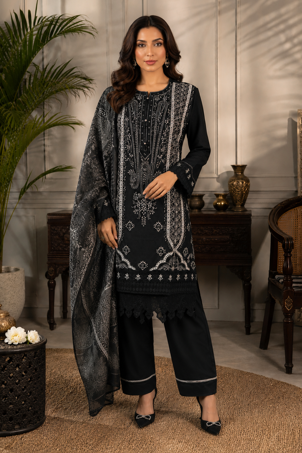 Ladies Women black pakistani palazzo pants suit uk
