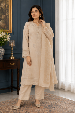 ladies pakistani palazzo trouser salwar suit light beige full length view
