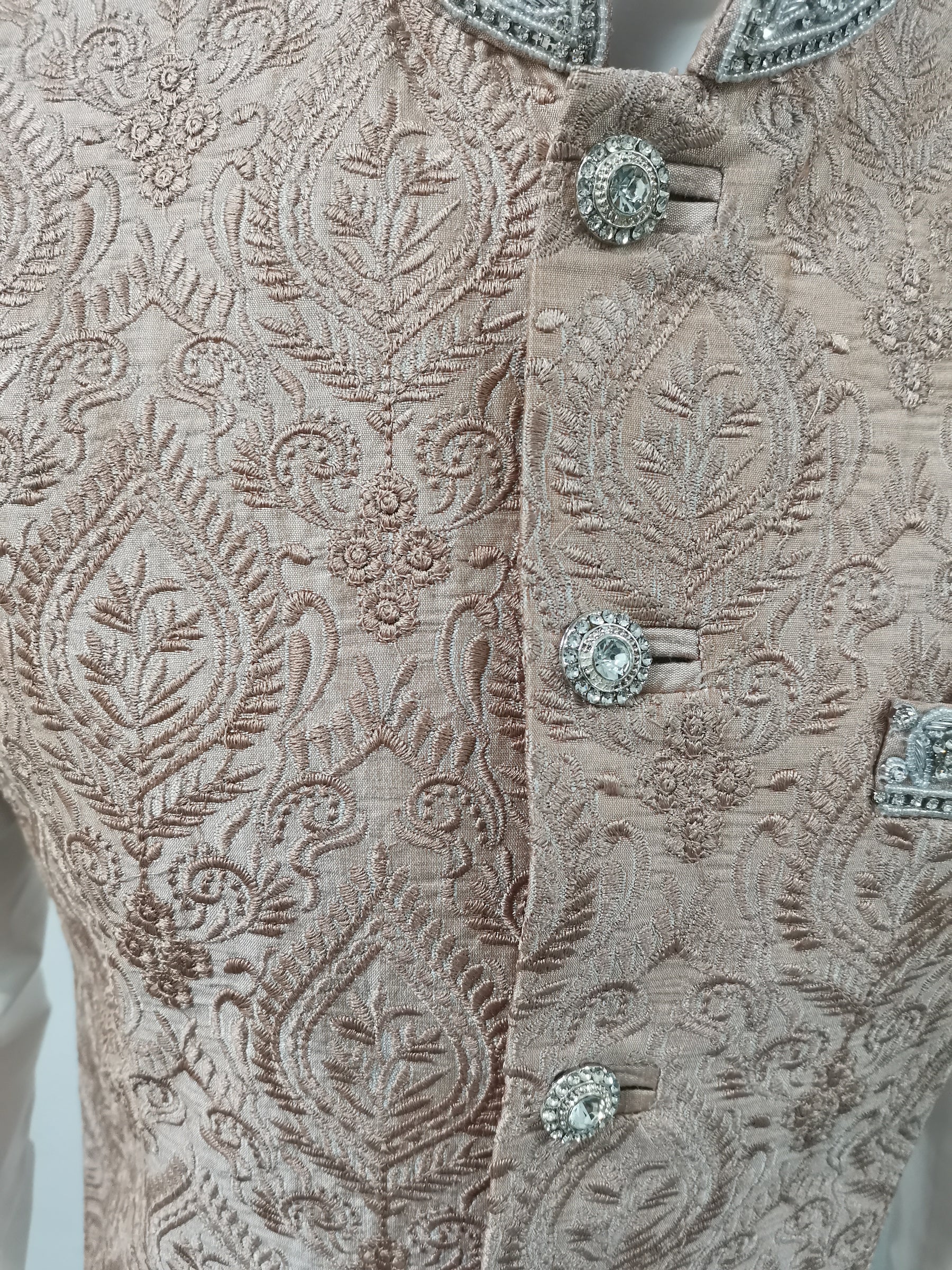 Close up of Men's Peach Embroidered Indian Nehru Jacket 