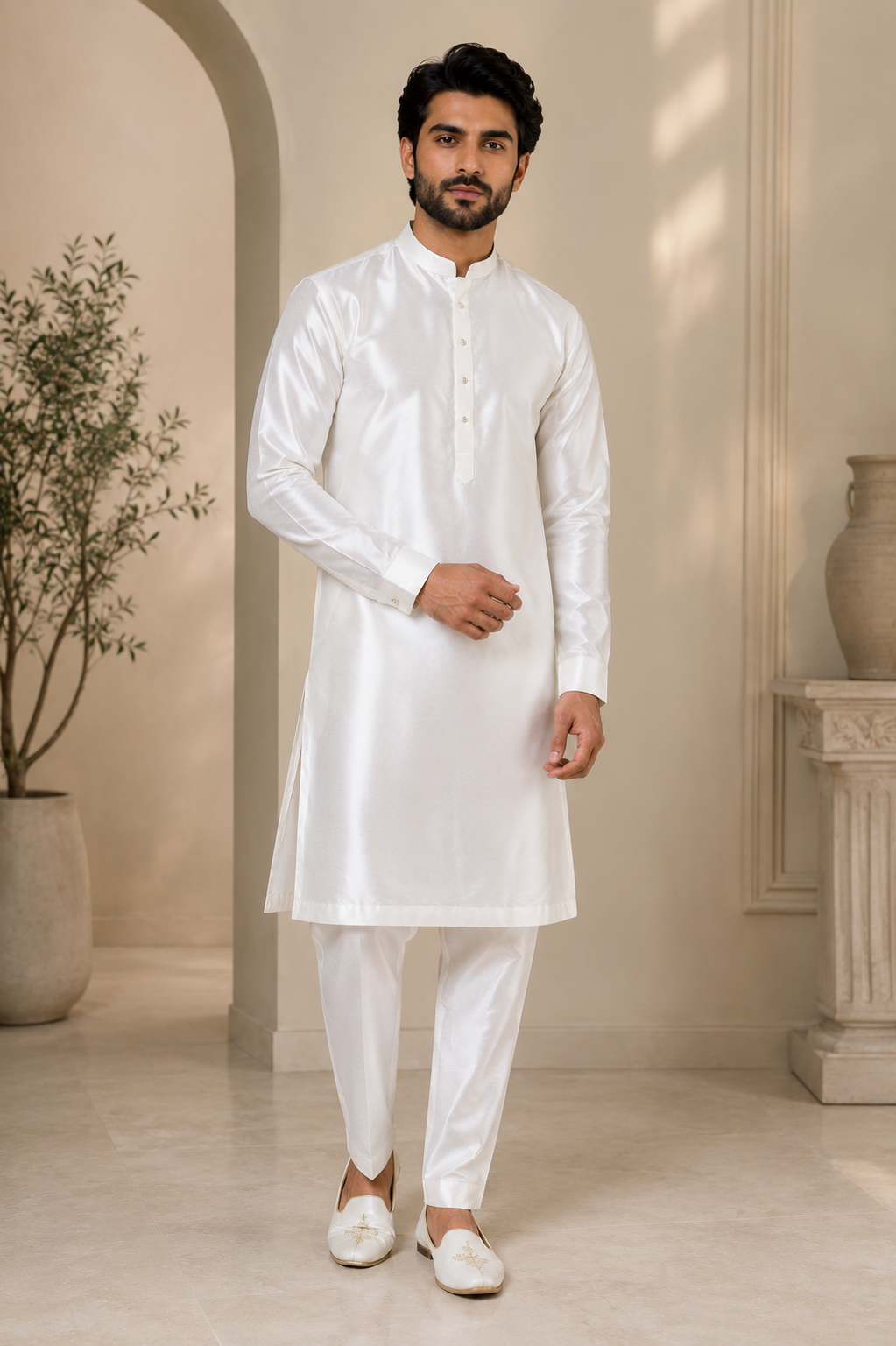 Mens pearl white indian kurta pajama