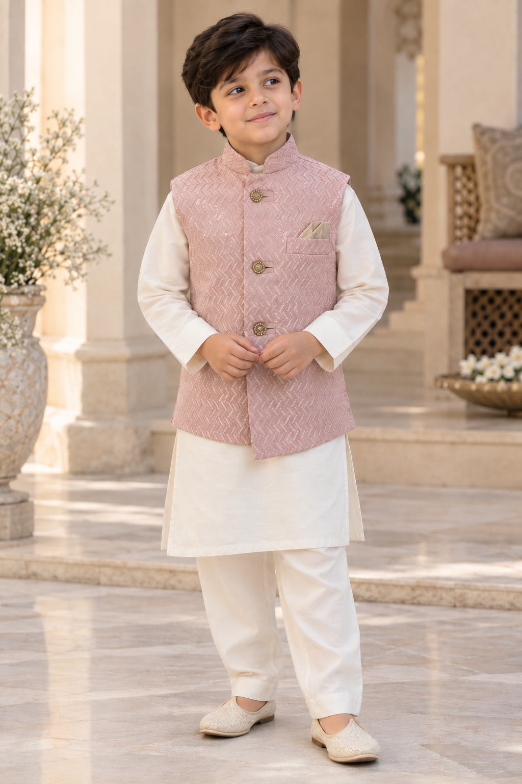 Boys Pink Indian Nehru Jacket Waistcoat