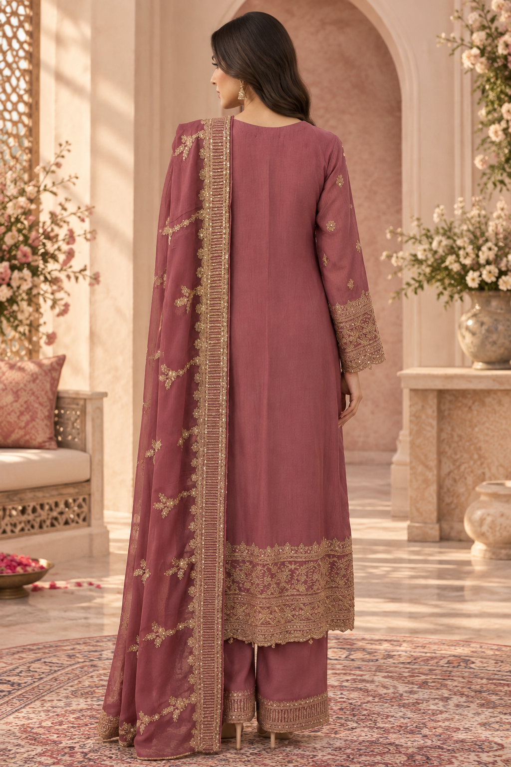 Pink Embroidered Chiffon Pakistani Suit for Women