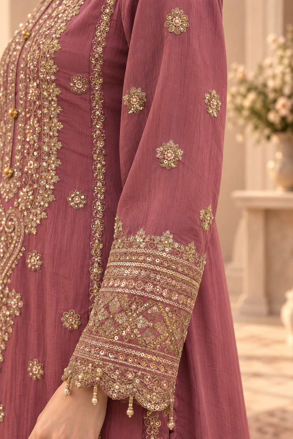 Pink Embroidered Chiffon Pakistani Suit for Women