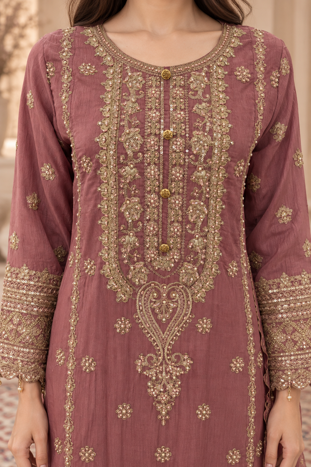 Pink Embroidered Chiffon Pakistani Suit for Women