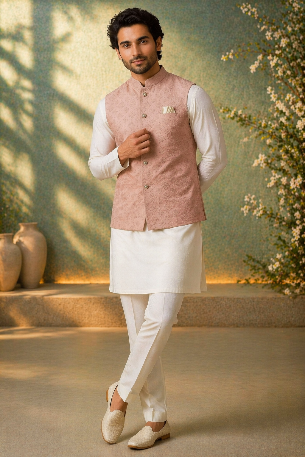 Mens Pink Indian Nehru Jacket