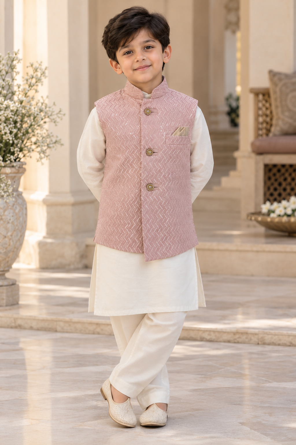 Boys Pink Indian Nehru Jacket Waistcoat