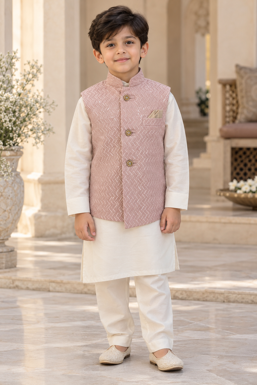 Boys Pink Indian Nehru Jacket Waistcoat
