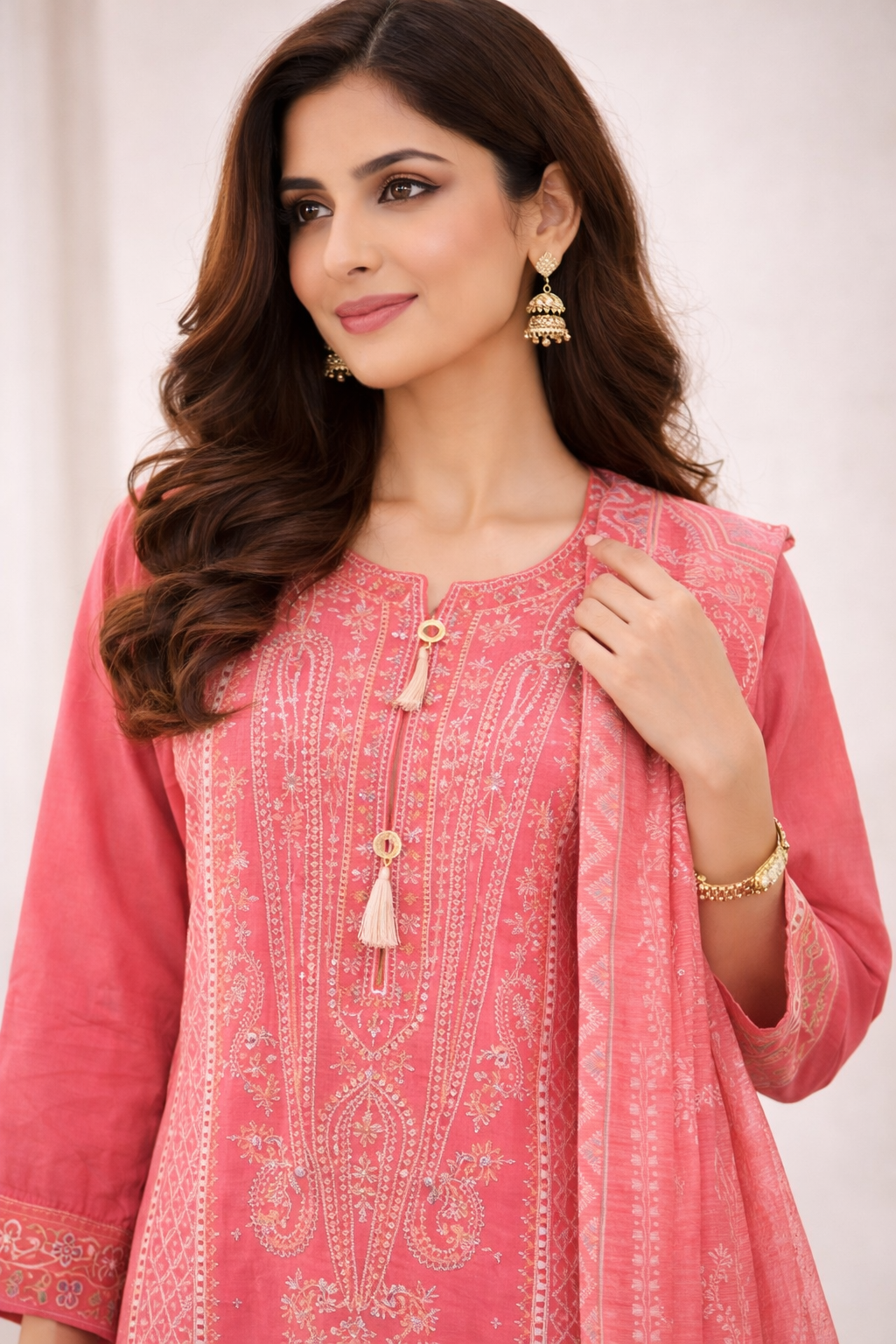 Pink Ladies Embroidered Premium Cotton Pakistani Palazzo Suit