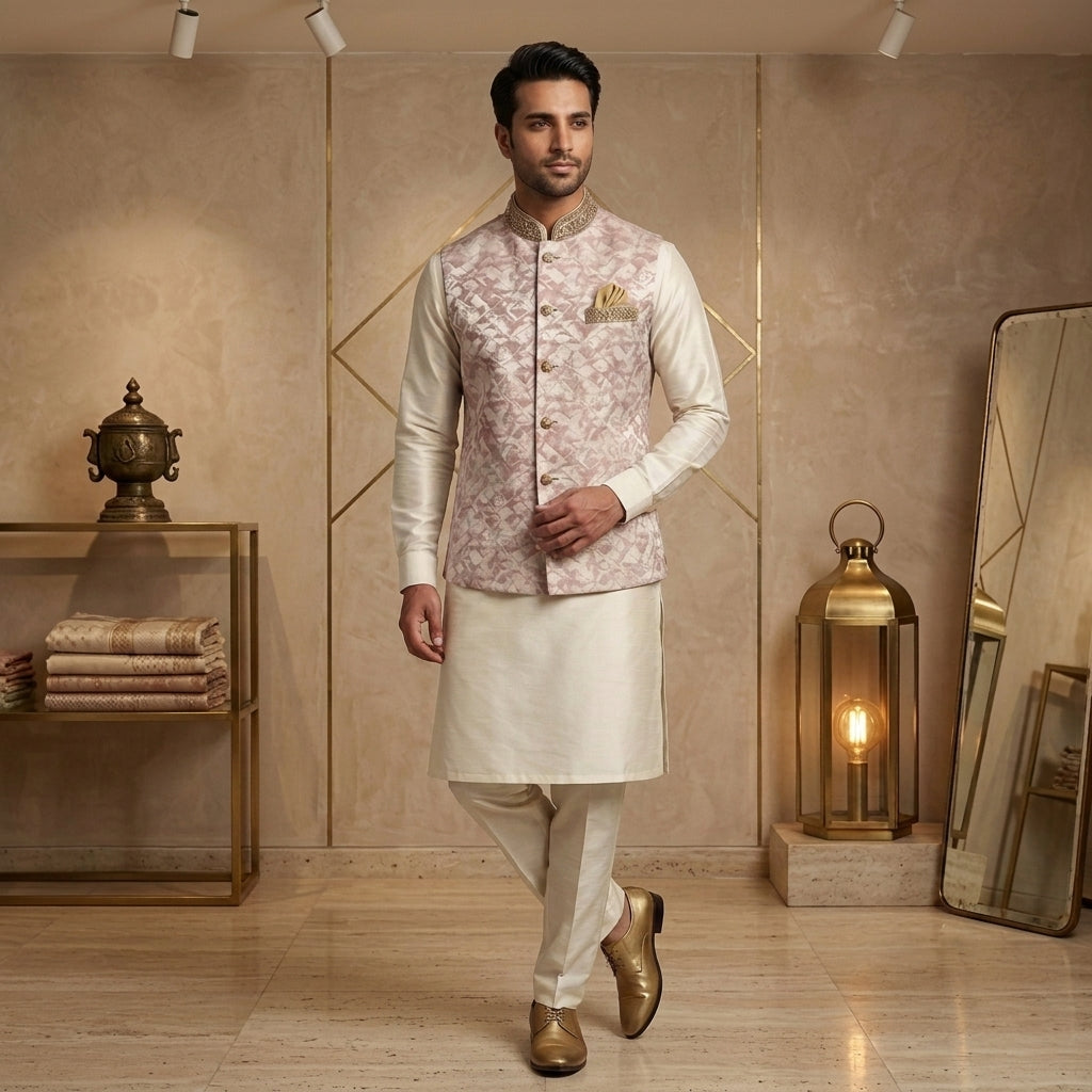 Mens Pink Indian Nehru Jacket
