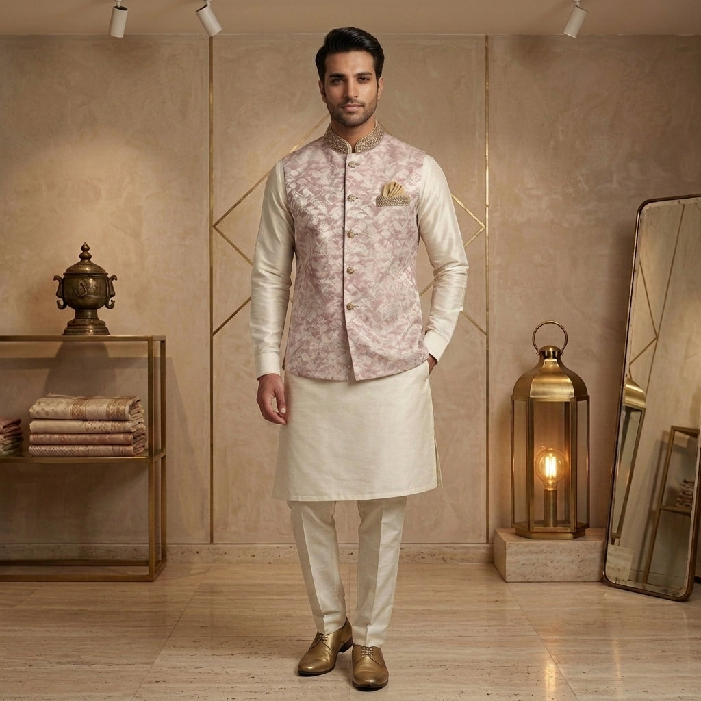 Mens Pink Indian Nehru Jacket