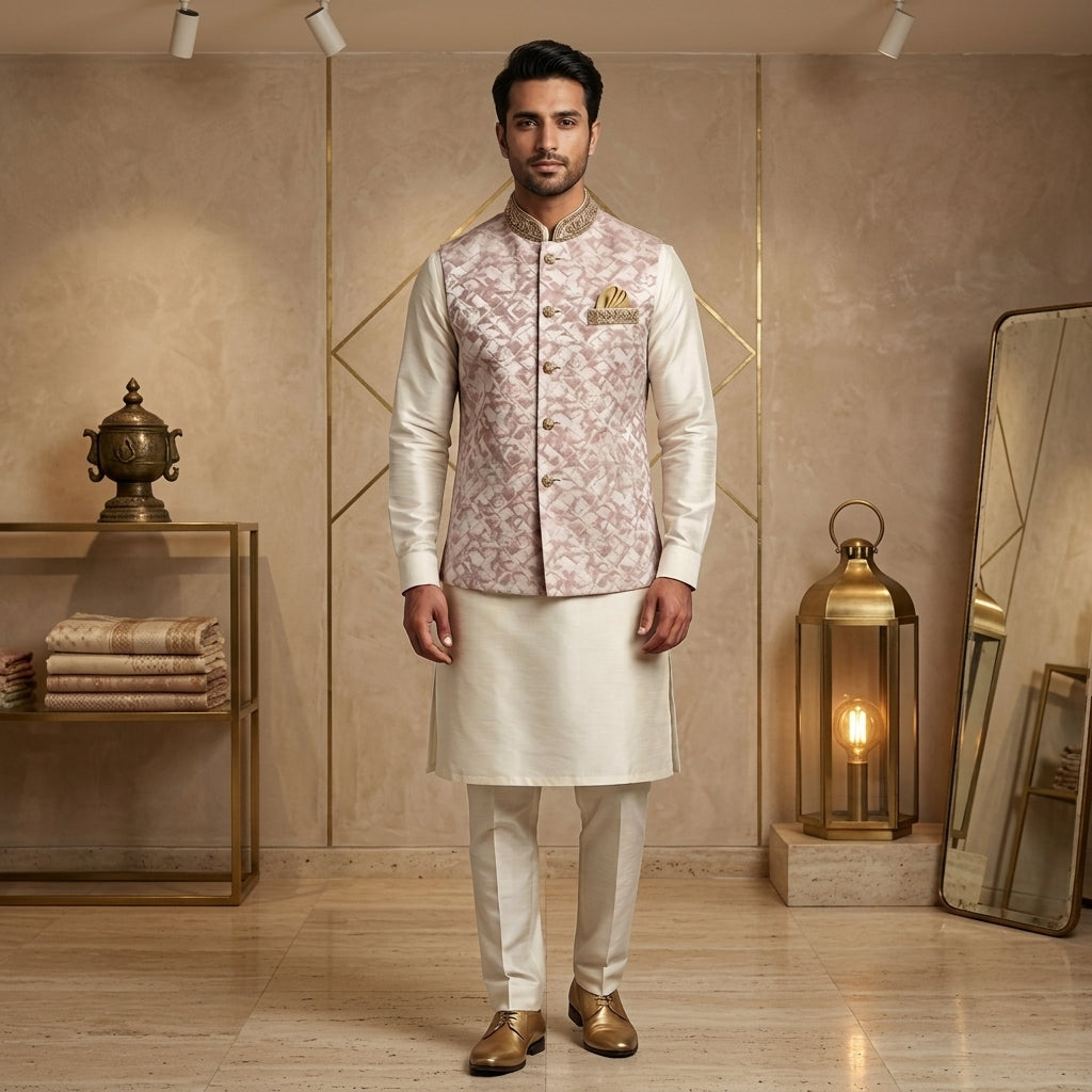 Mens Pink Indian Nehru Jacket