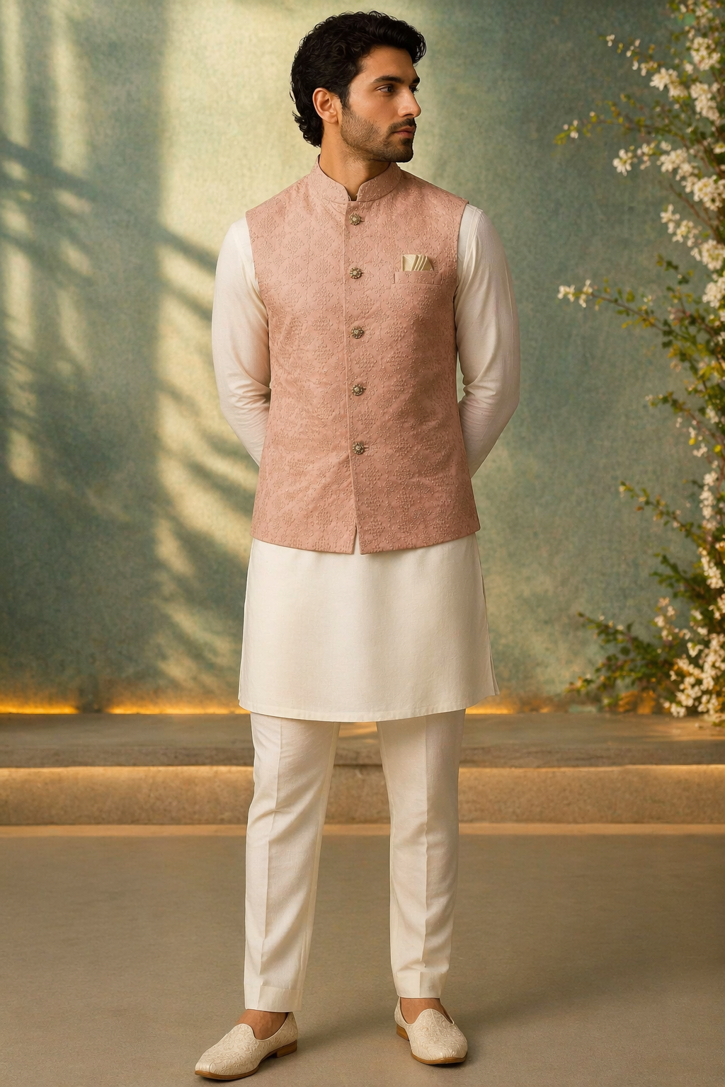Mens Pink Indian Nehru Jacket