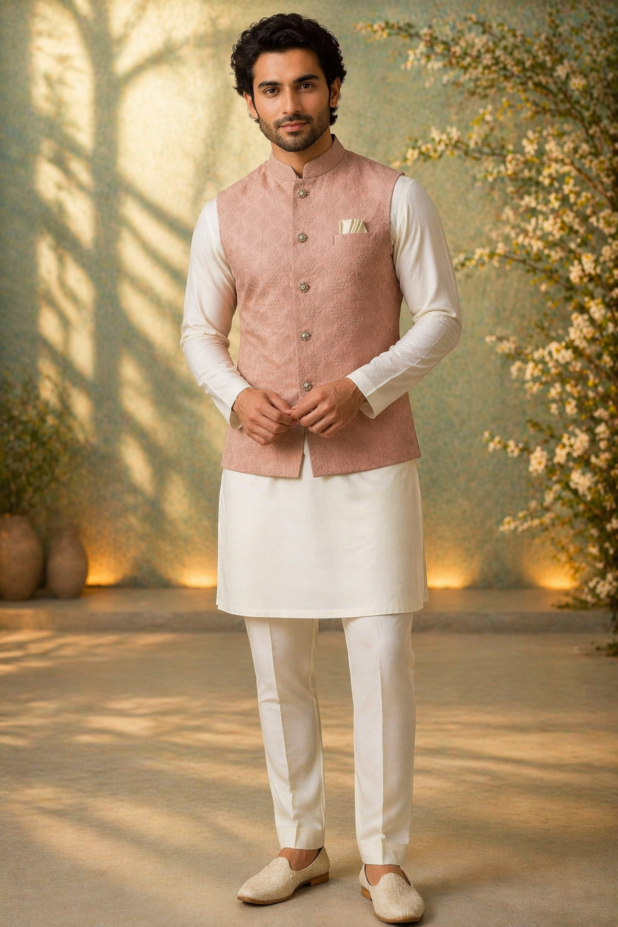 Mens Pink Indian Nehru Jacket