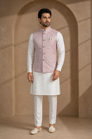 Mens Indian Nehru Jacket Pink Full Length View